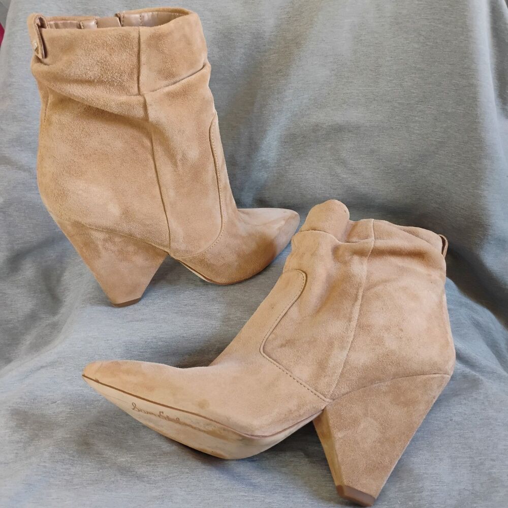 Sam Edelman Roden Tan Suede Slouchy Ankle Boots Women's 9 Pointed Toe Cone Heel